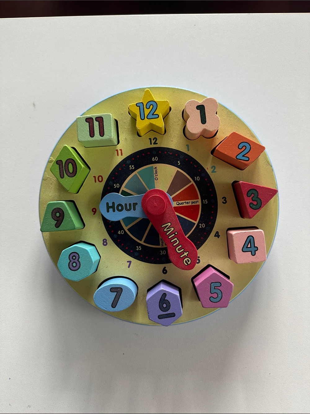Melissa & Doug Rainbow Wooden Learning Clock Puzzle - Pastel Multicolor